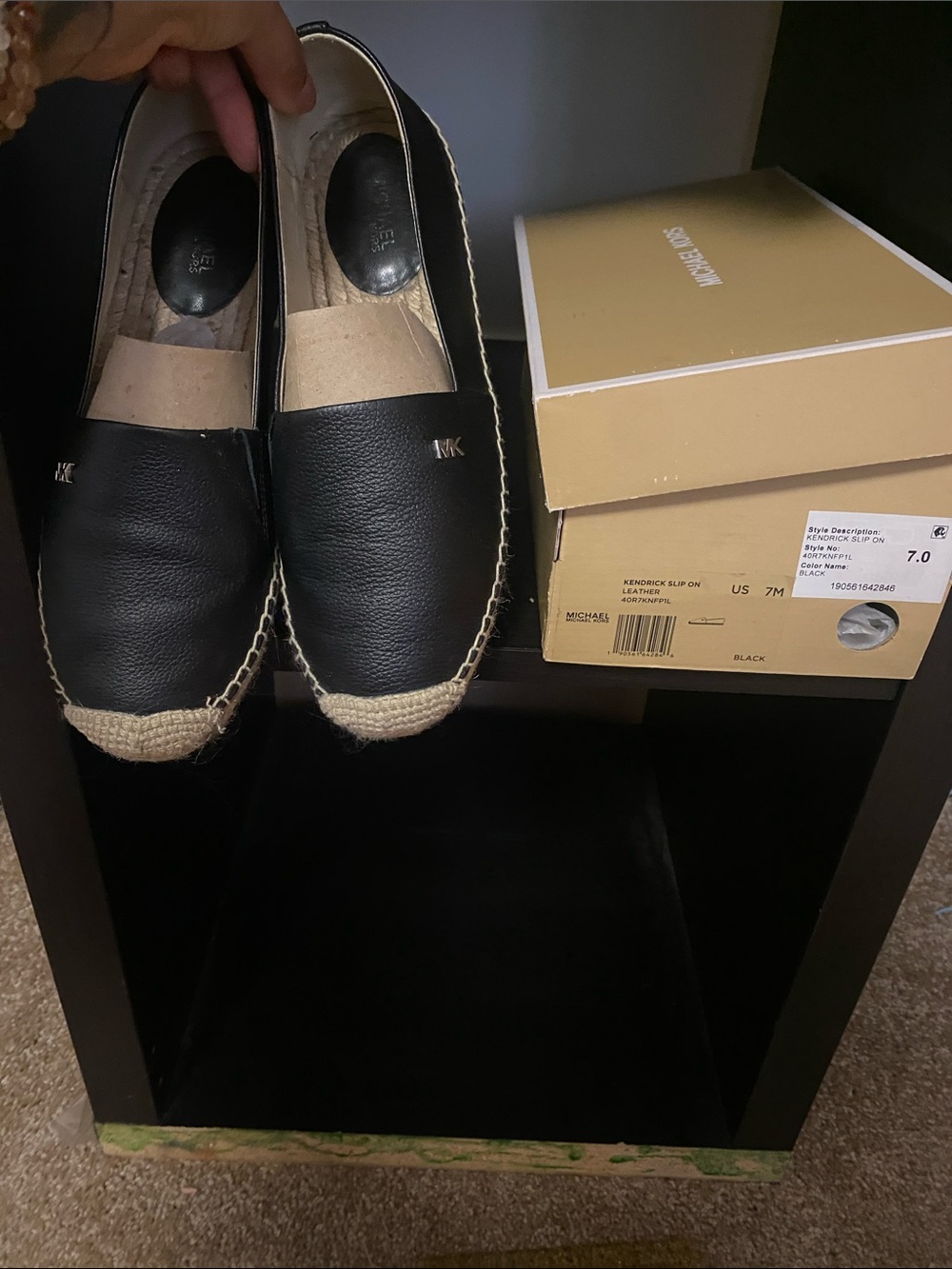 Michael Kors Black Leather Espadrille Women’s Kendrick Slip Ons